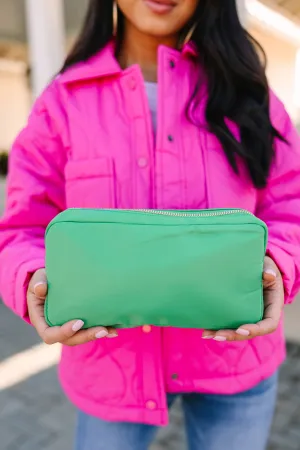 Let's Get Going Kelly Green Varsity Cosmetic Bag, Medium