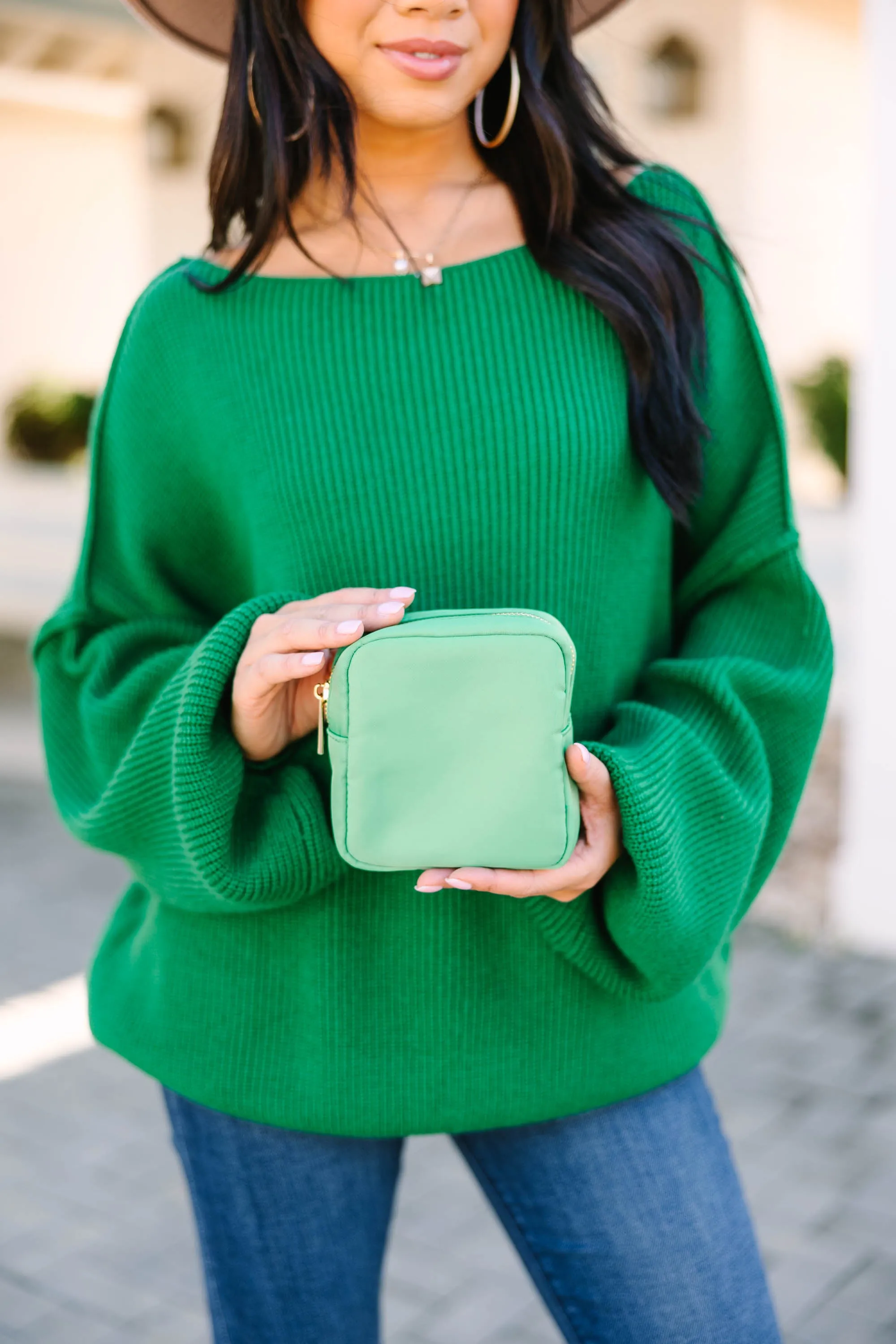 Let's Get Going Kelly Green Varsity Cosmetic Bag, Small