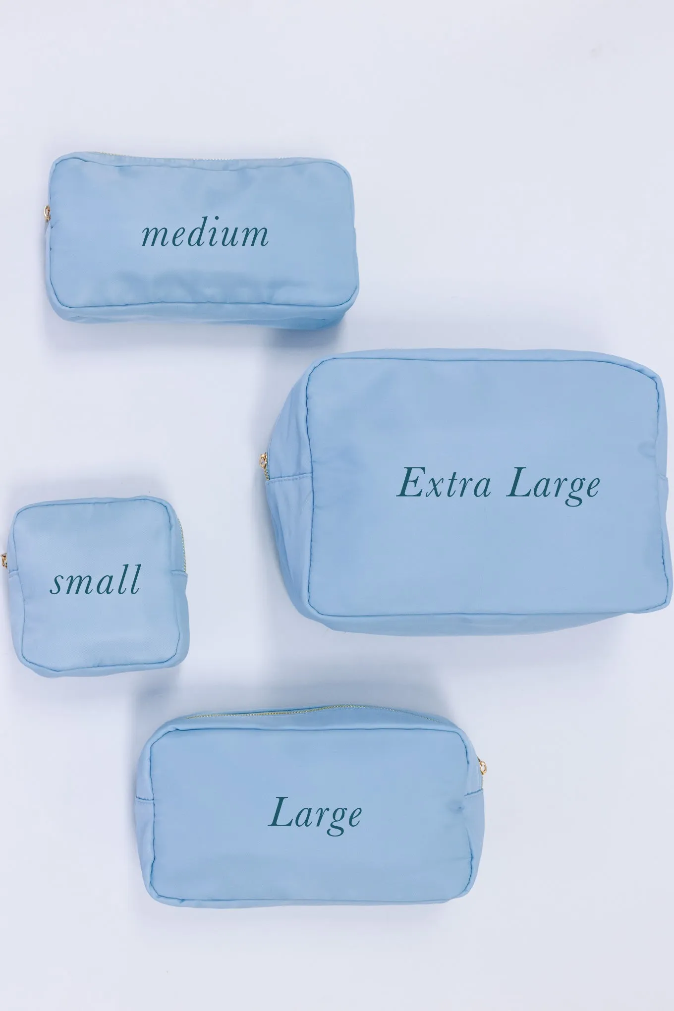 Let's Get Going Light Blue Varsity Cosmetic Bag, Large
