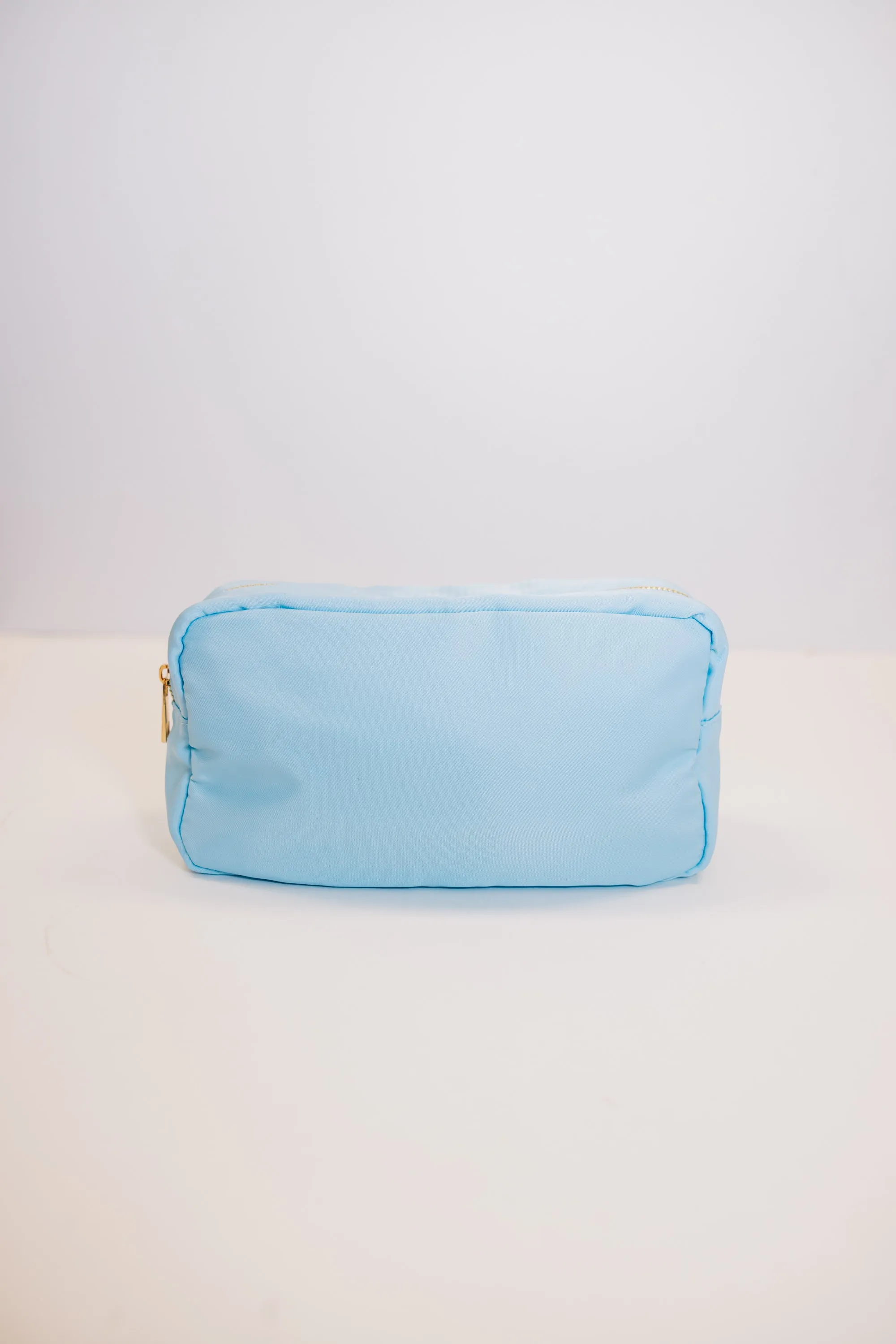 Let's Get Going Light Blue Varsity Cosmetic Bag, Large