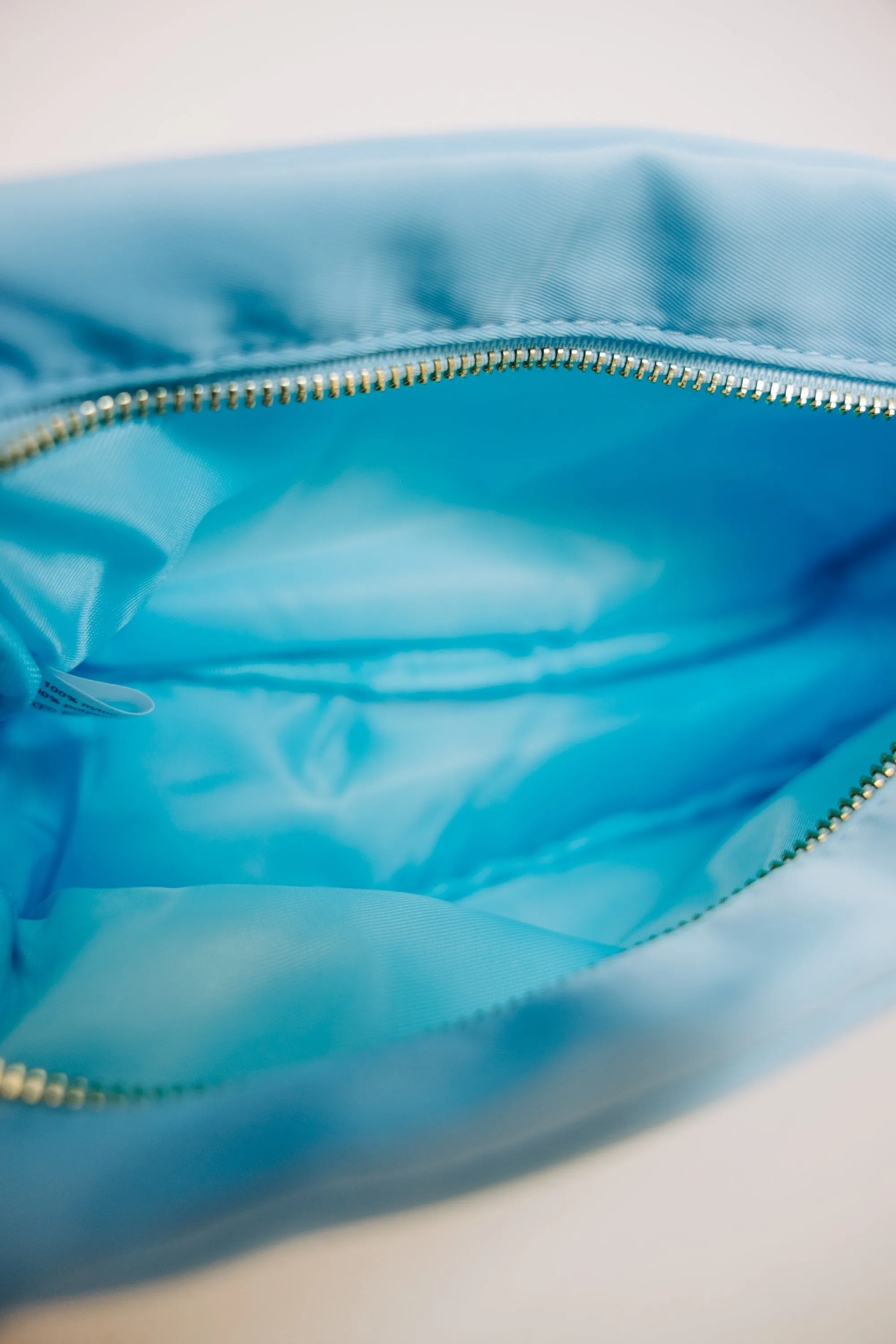 Let's Get Going Light Blue Varsity Cosmetic Bag, Large