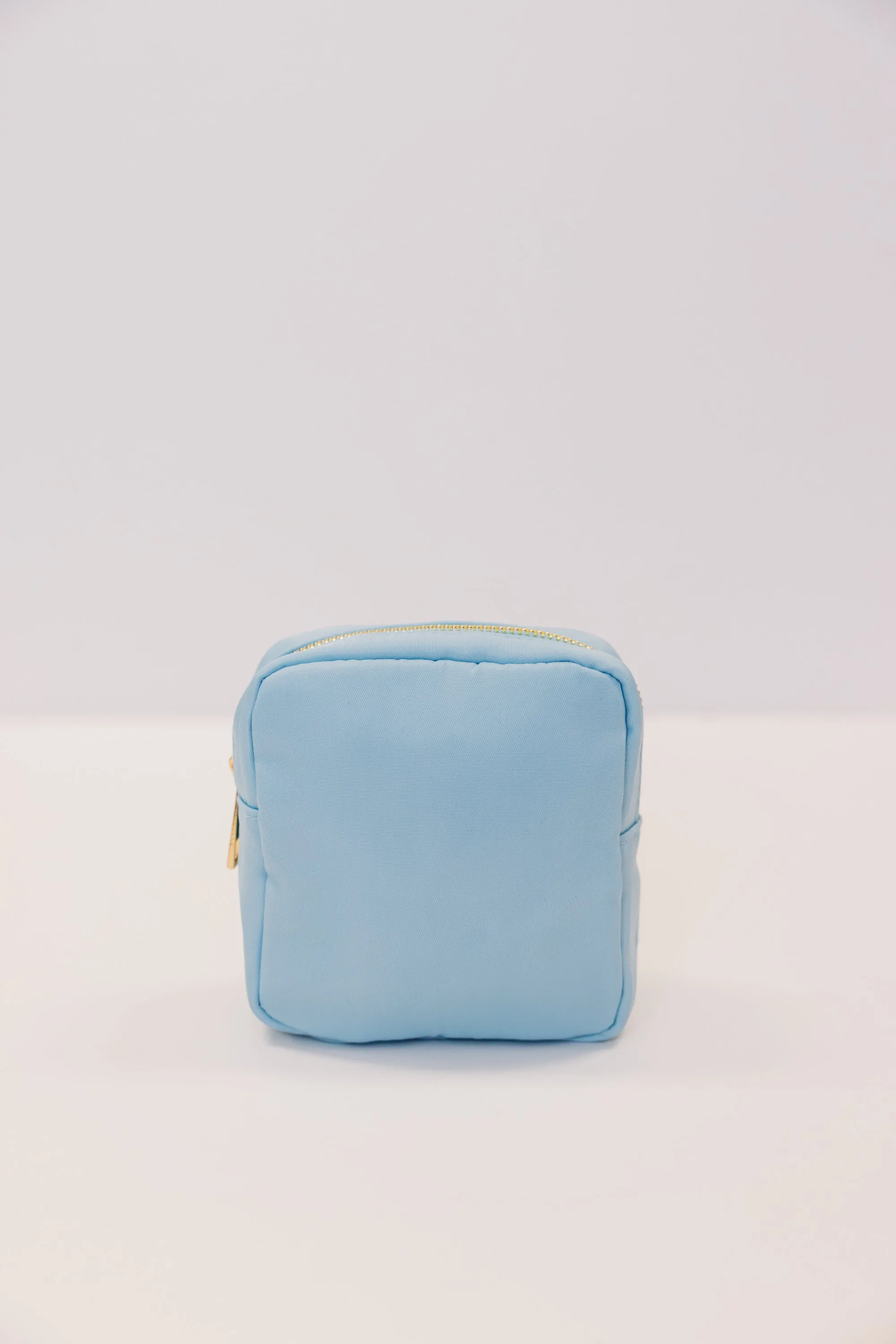 Let's Get Going Light Blue Varsity Cosmetic Bag, Small