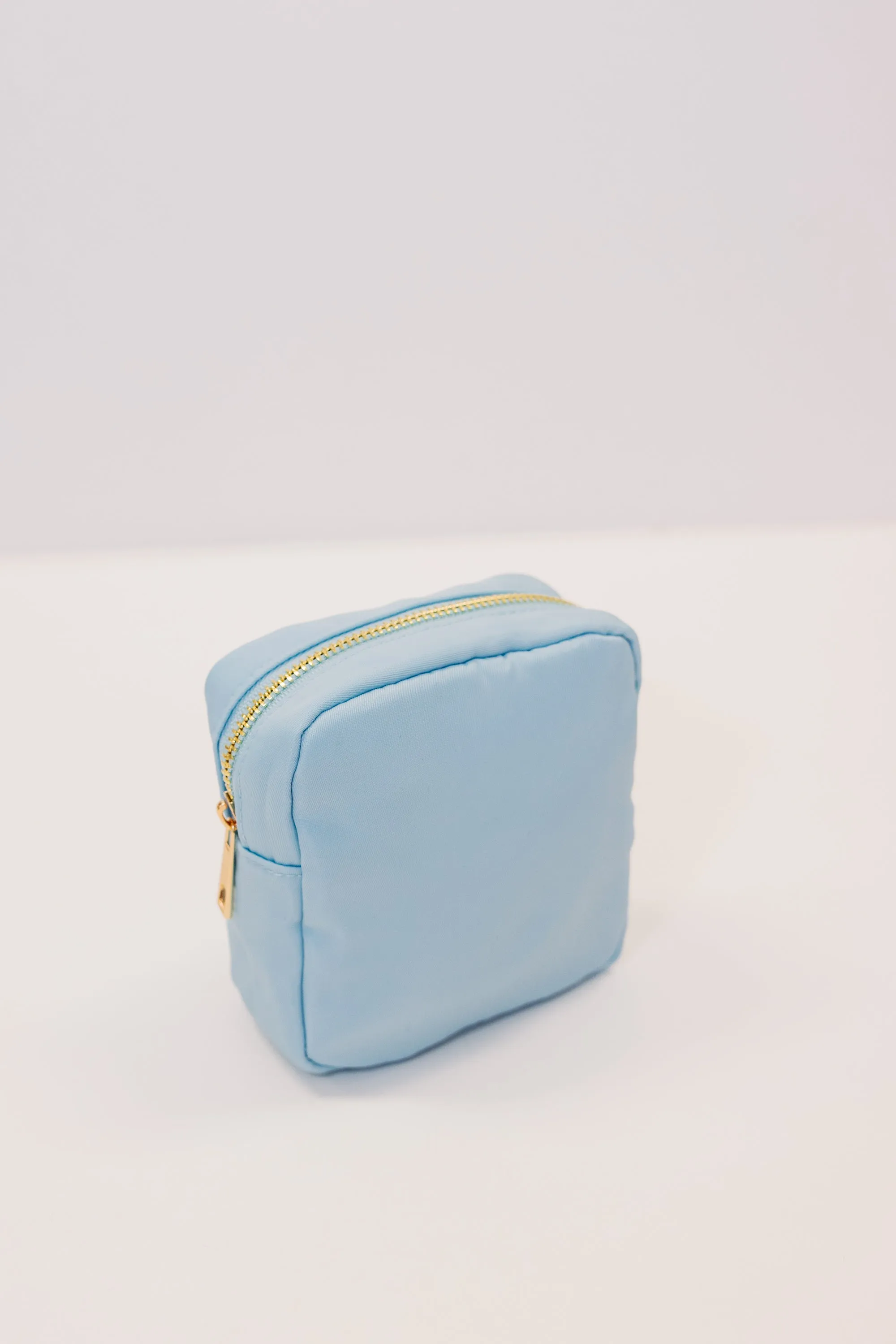 Let's Get Going Light Blue Varsity Cosmetic Bag, Small