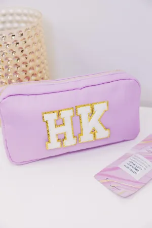 Let's Get Going Lilac Varsity Cosmetic Bag, Medium
