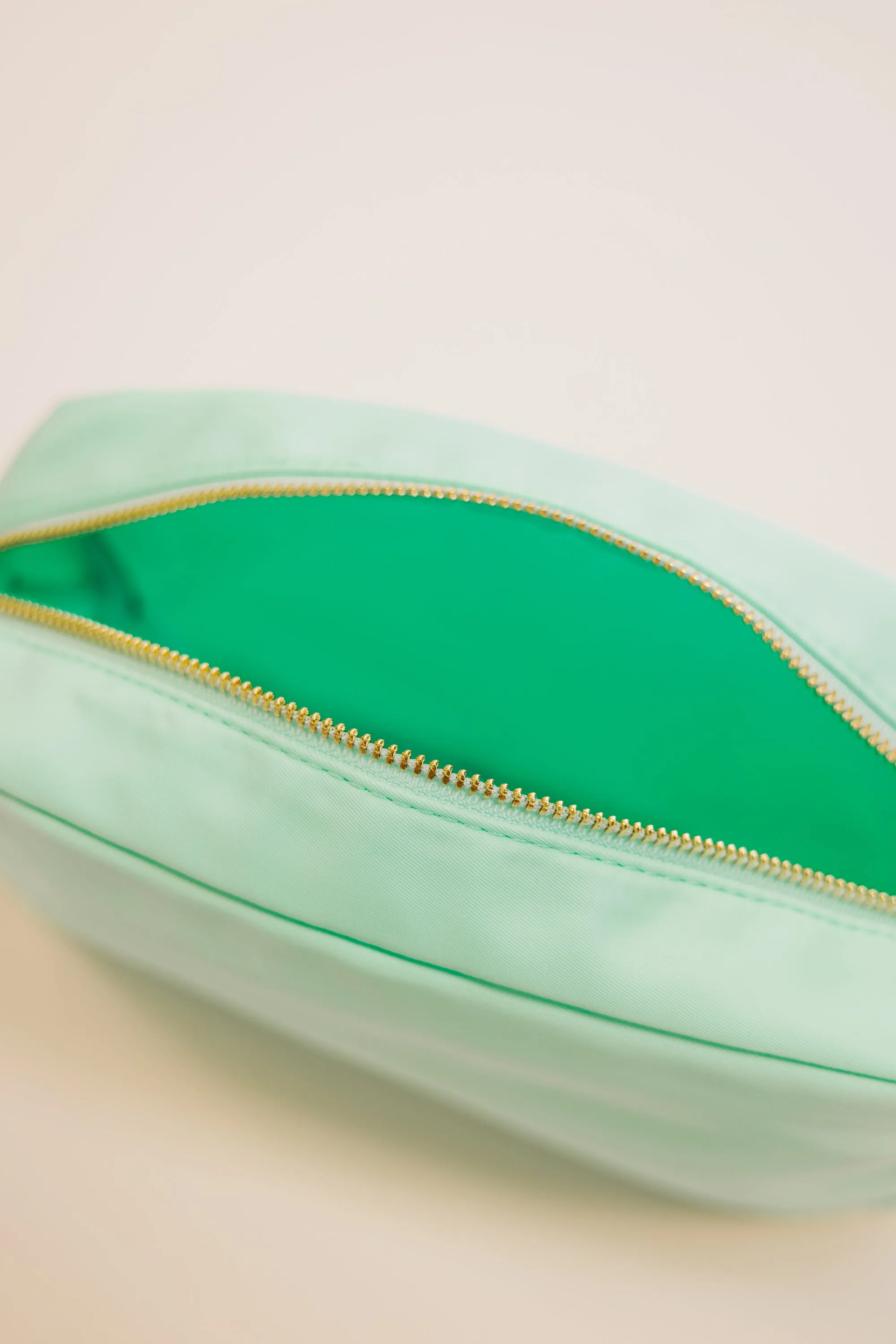 Let's Get Going Mint Varsity Cosmetic Bag, Large
