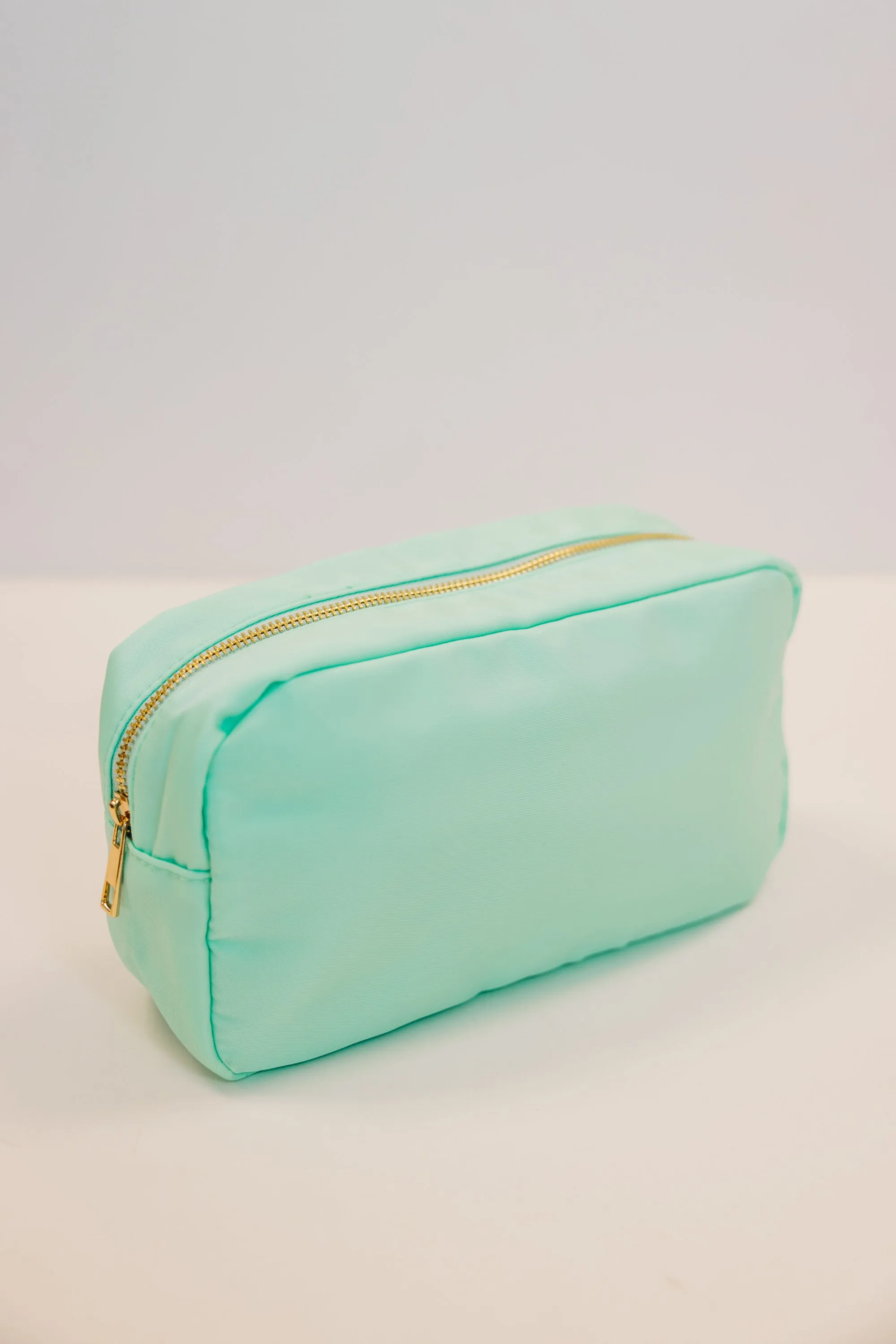 Let's Get Going Mint Varsity Cosmetic Bag, Large
