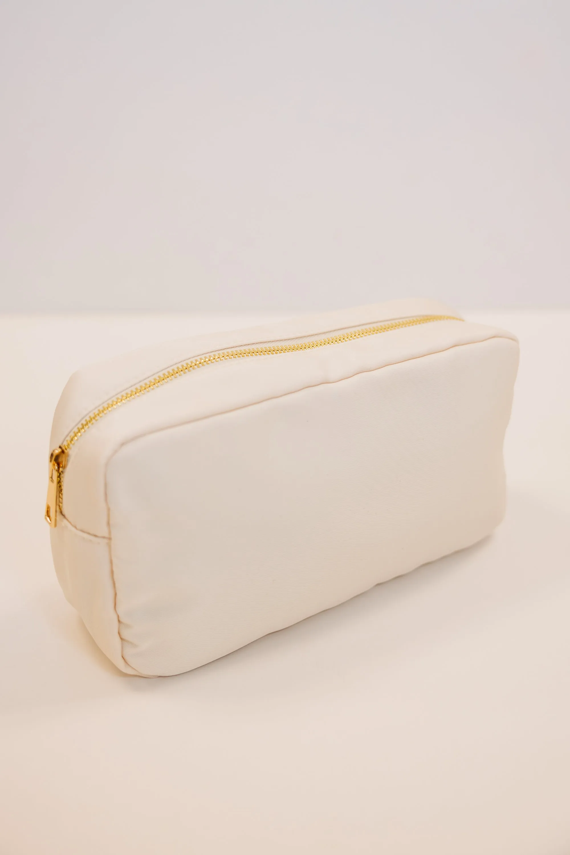 Let's Get Going Nude Varsity Cosmetic Bag, Large