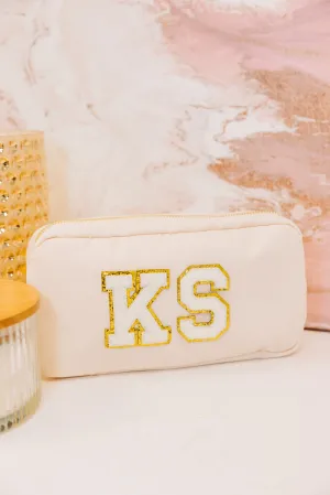 Let's Get Going Nude Varsity Cosmetic Bag, Medium