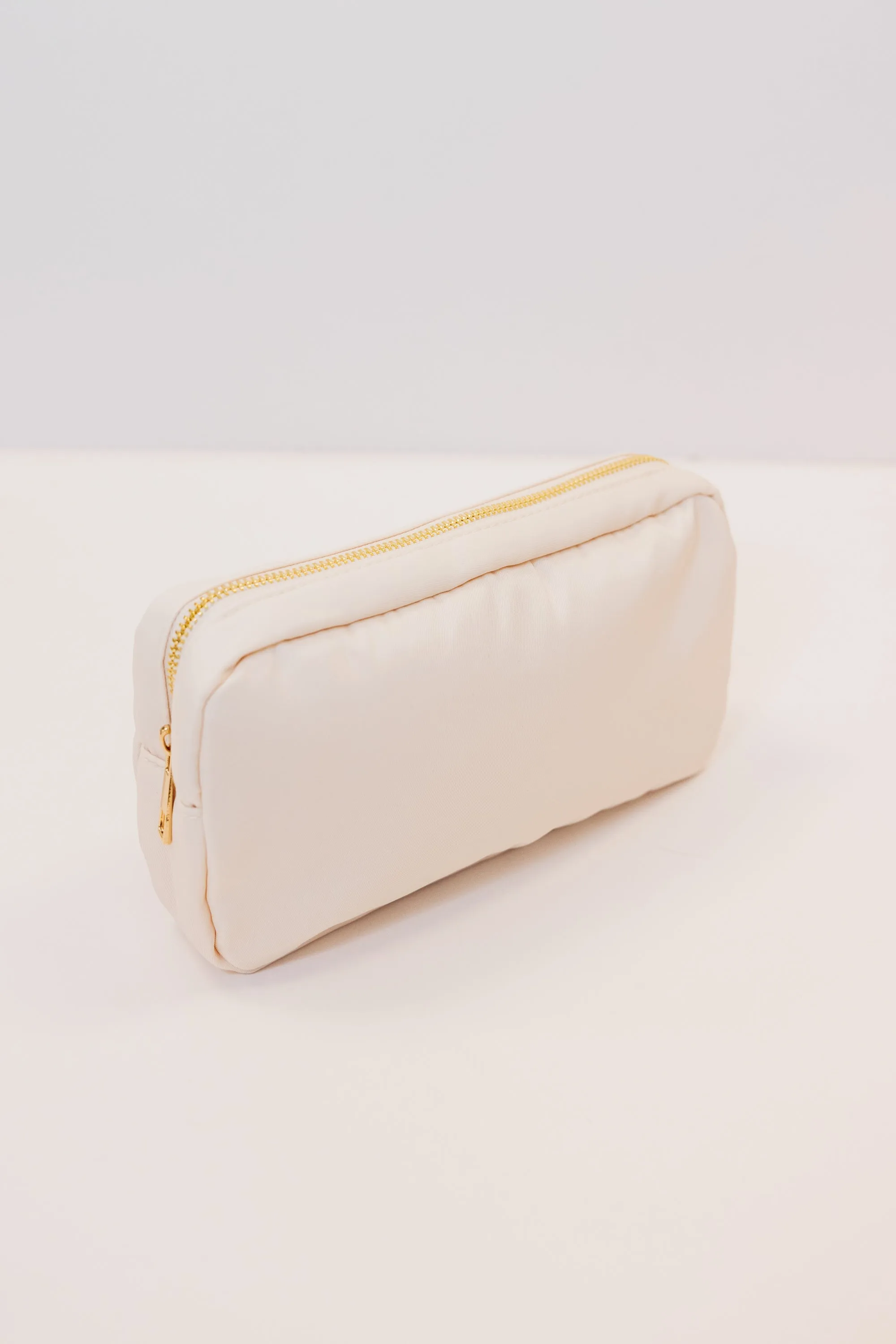 Let's Get Going Nude Varsity Cosmetic Bag, Medium