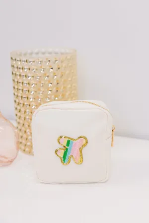 Let's Get Going Nude Varsity Cosmetic Bag, Small