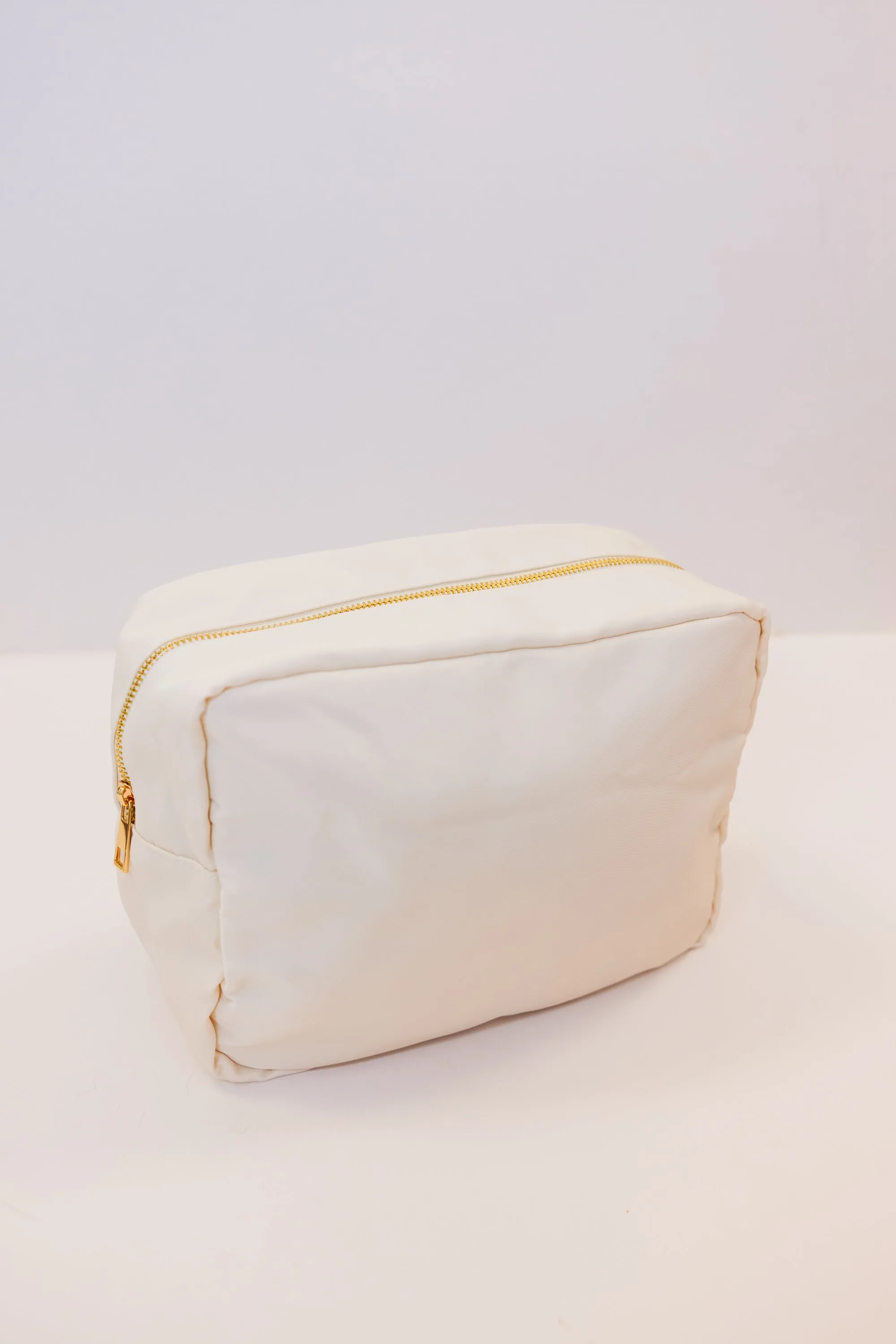 Let's Get Going Nude Varsity Cosmetic Bag, X-Large