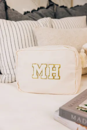 Let's Get Going Nude Varsity Cosmetic Bag, X-Large