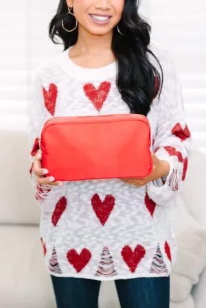 Let's Get Going Red Varsity Cosmetic Bag, Large