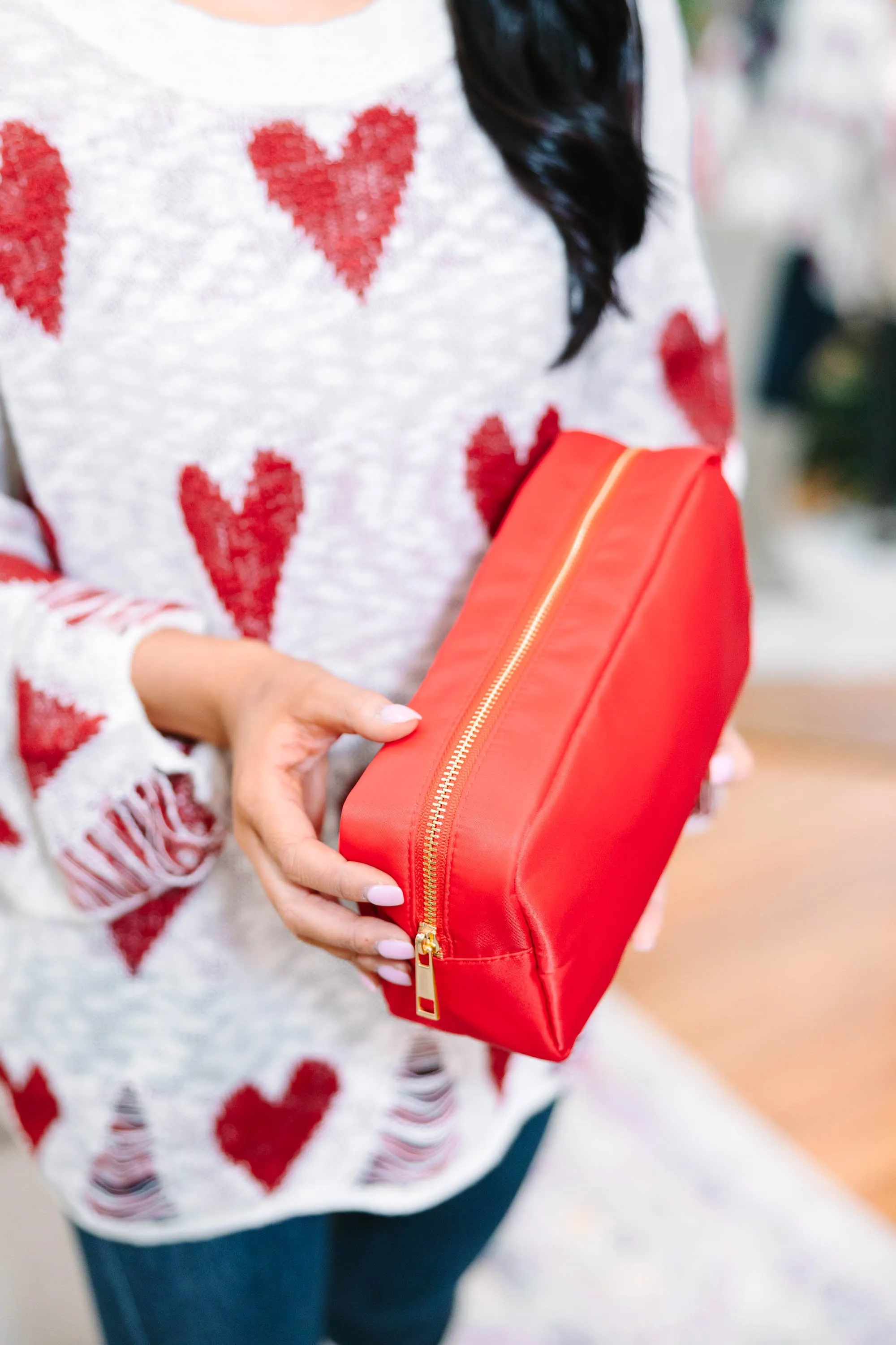 Let's Get Going Red Varsity Cosmetic Bag, Large
