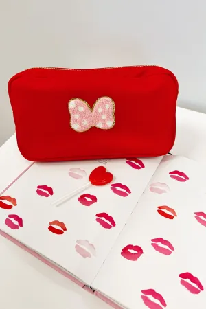 Let's Get Going Red Varsity Cosmetic Bag, Medium