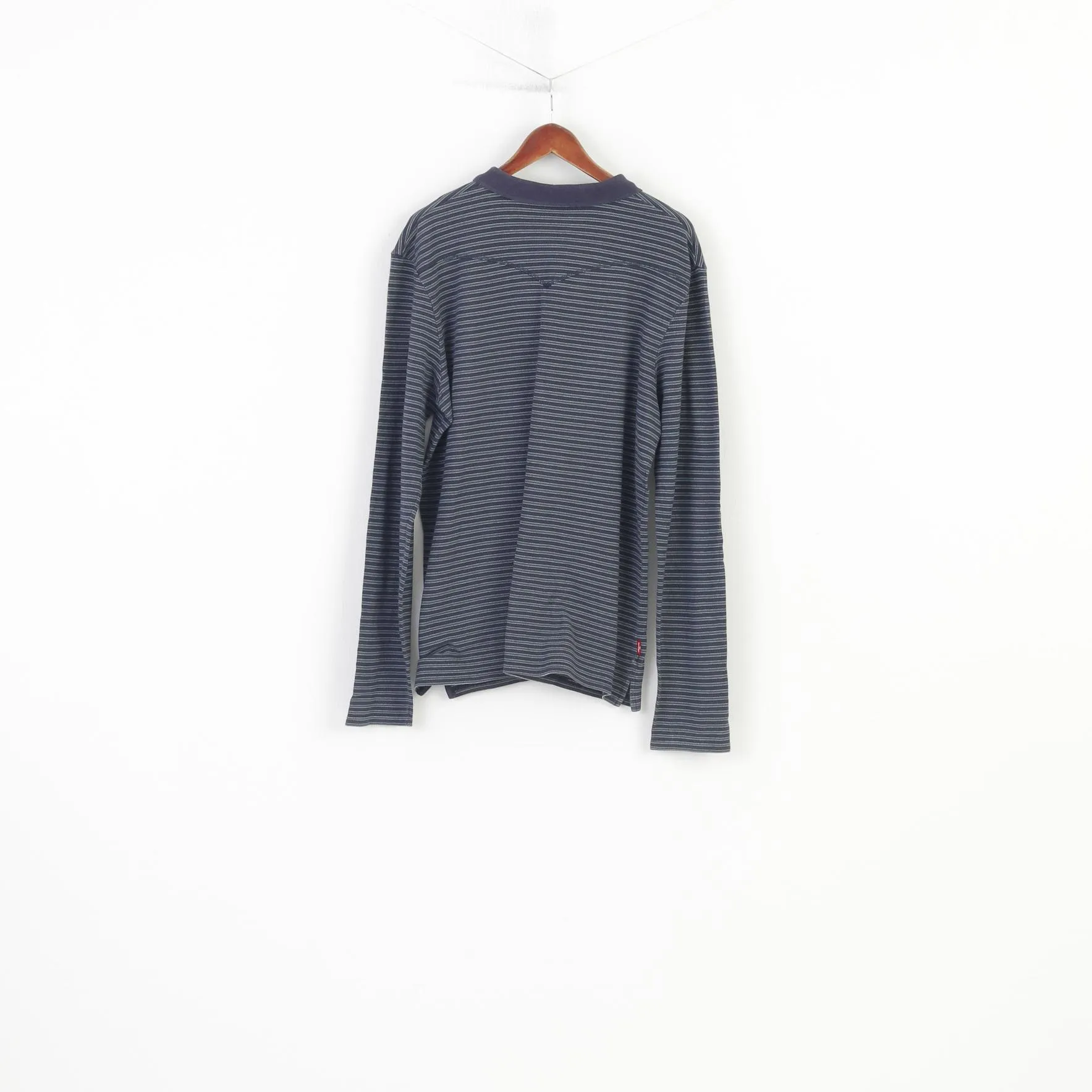Levi Strauss & Co Men L Polo Shirt Navy Striped Long Sleeve Classic Levi's  vintage Top
