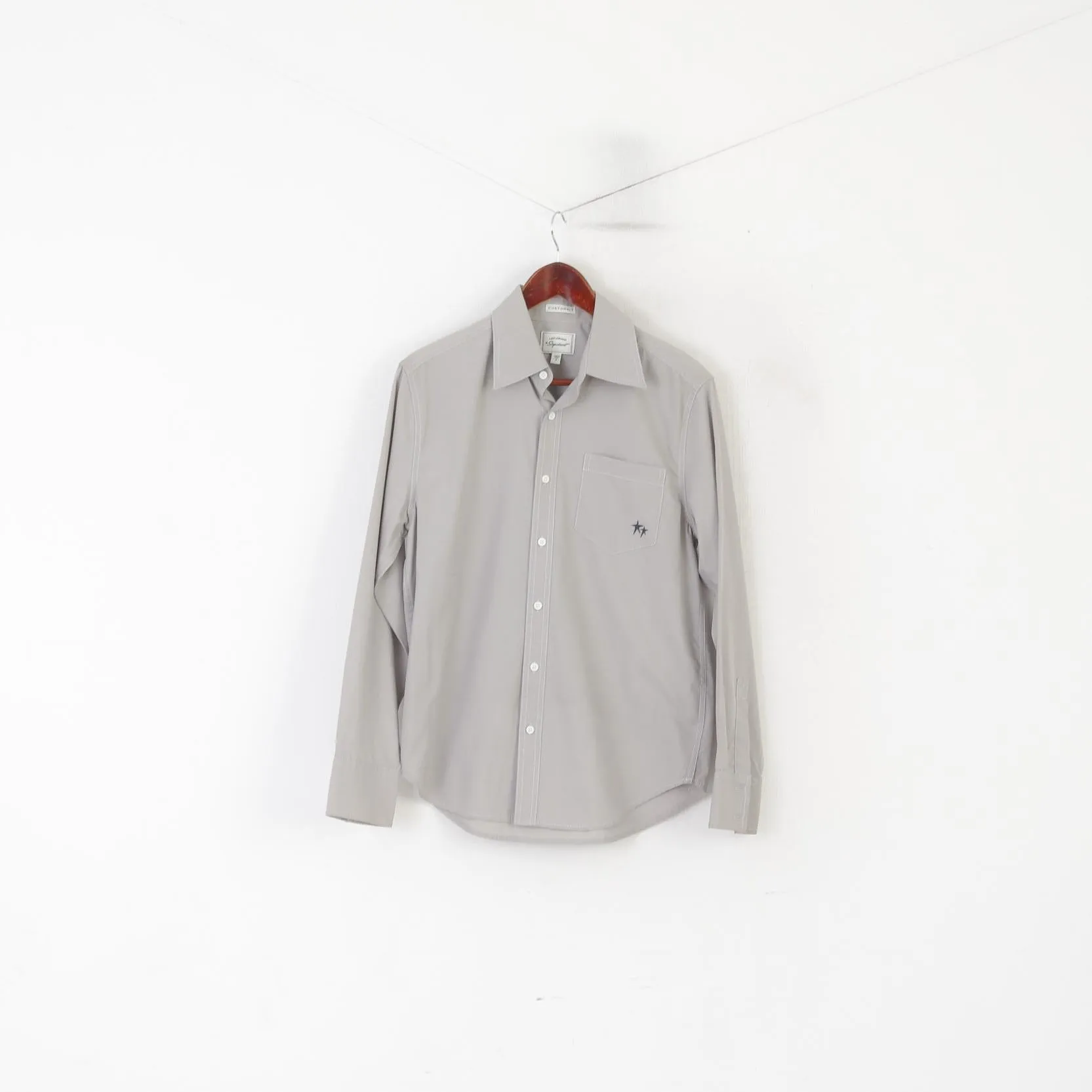 Levi's Signature Men S Casual Shirt Gray Cotton Custom Fit Long Sleeve Pocket Top