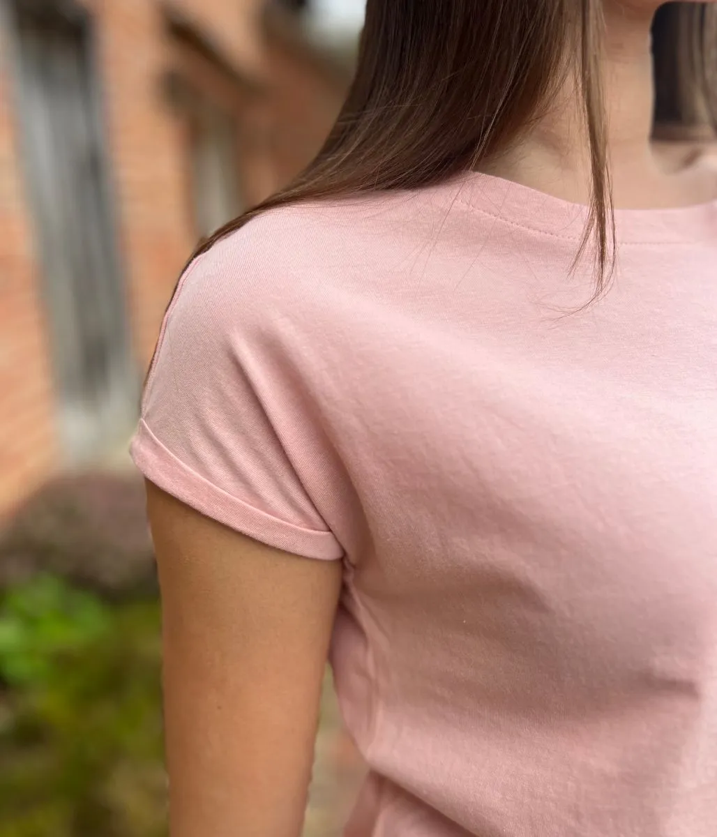 Light Pink Cap Sleeve Cotton T Shirt