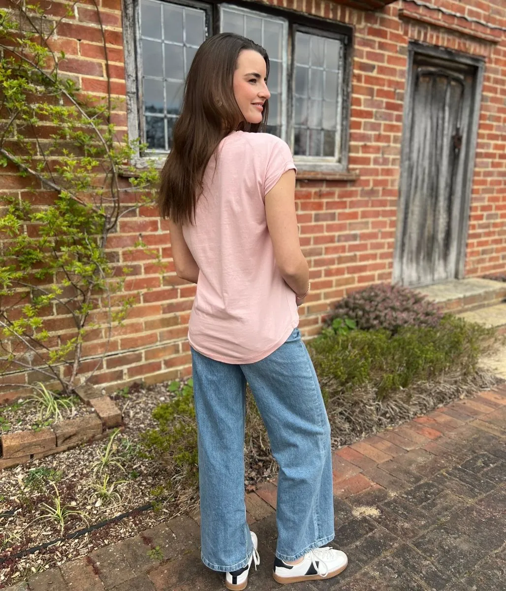 Light Pink Cap Sleeve Cotton T Shirt