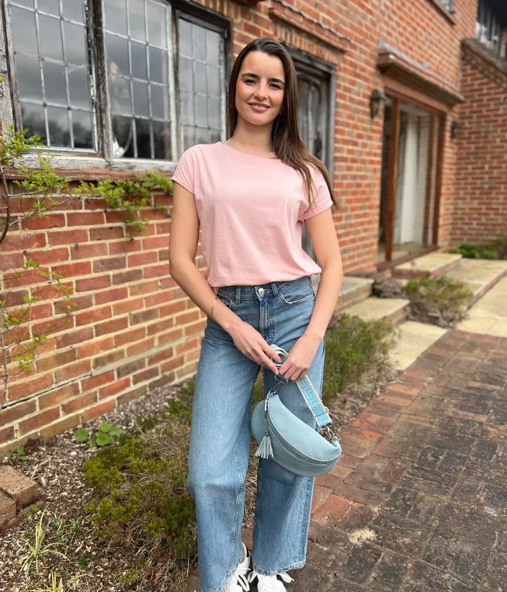 Light Pink Cap Sleeve Cotton T Shirt