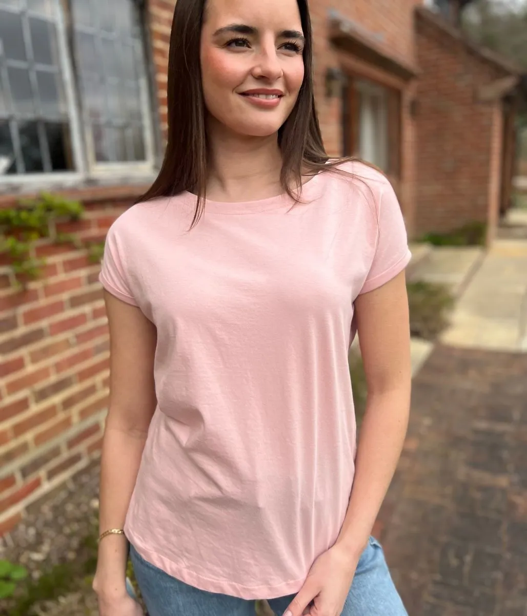 Light Pink Cap Sleeve Cotton T Shirt