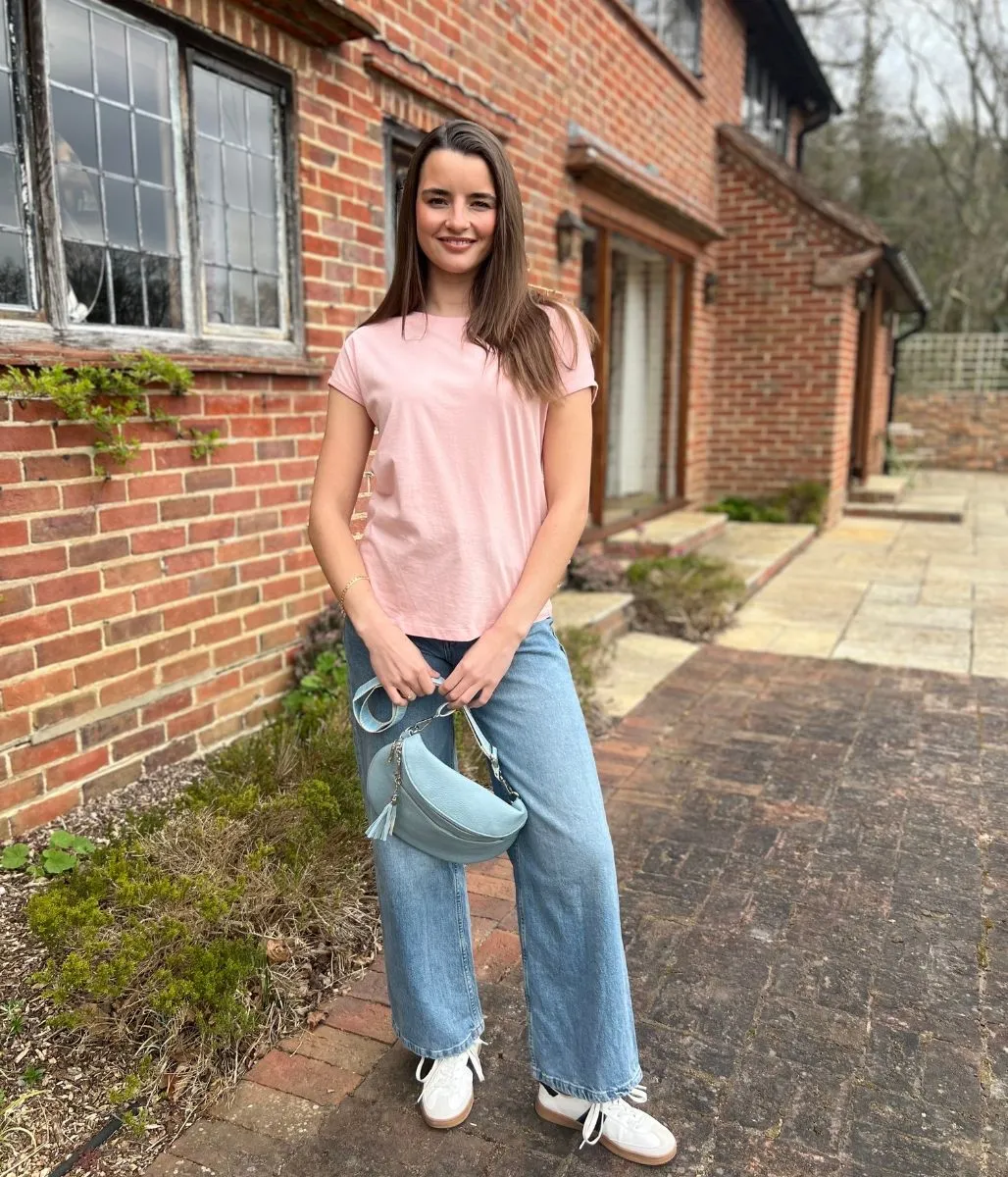 Light Pink Cap Sleeve Cotton T Shirt