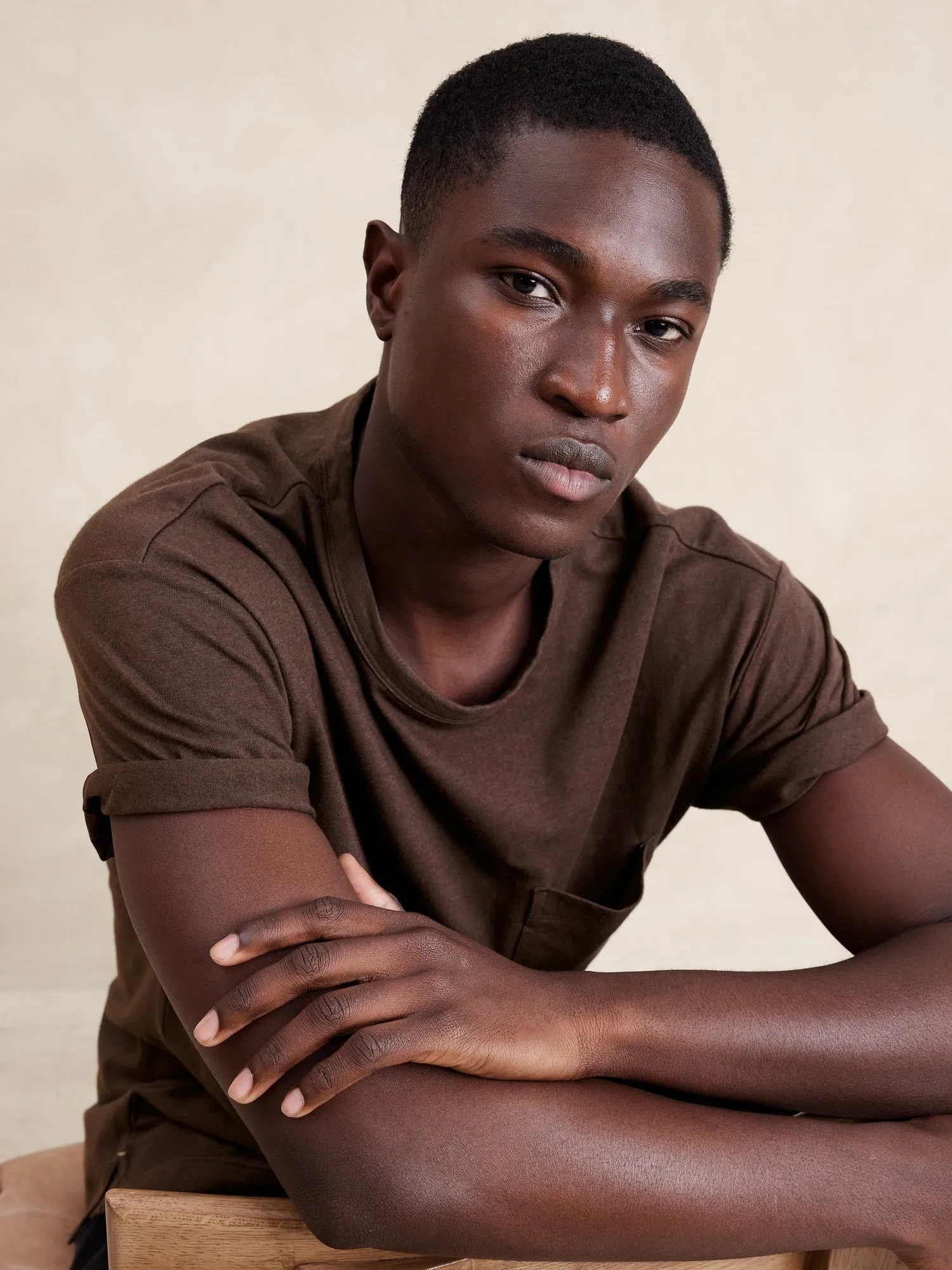 Linen-Cotton Crew-Neck T-Shirt Banana Republic