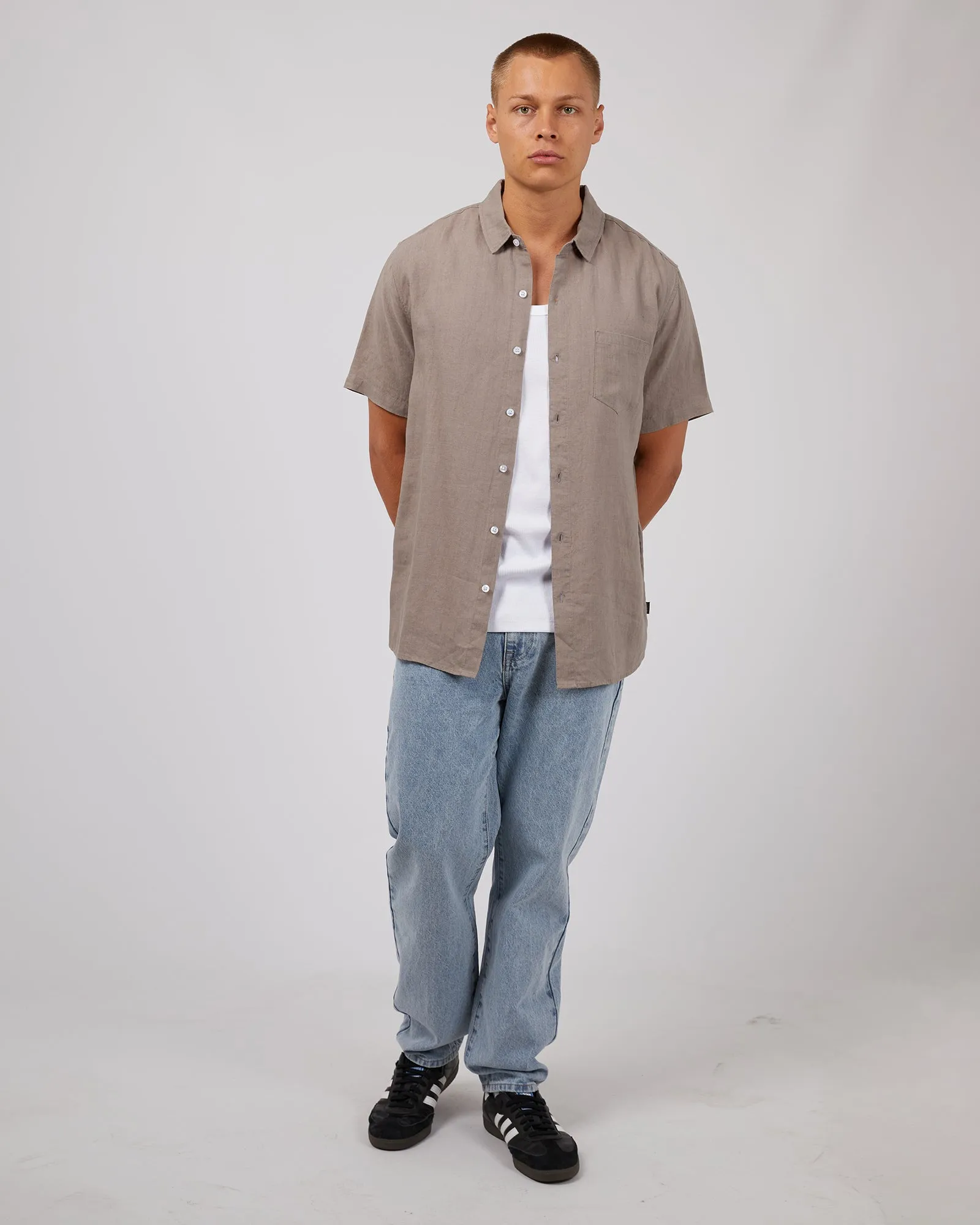 Linen Short Sleeve Shirt Mushroom