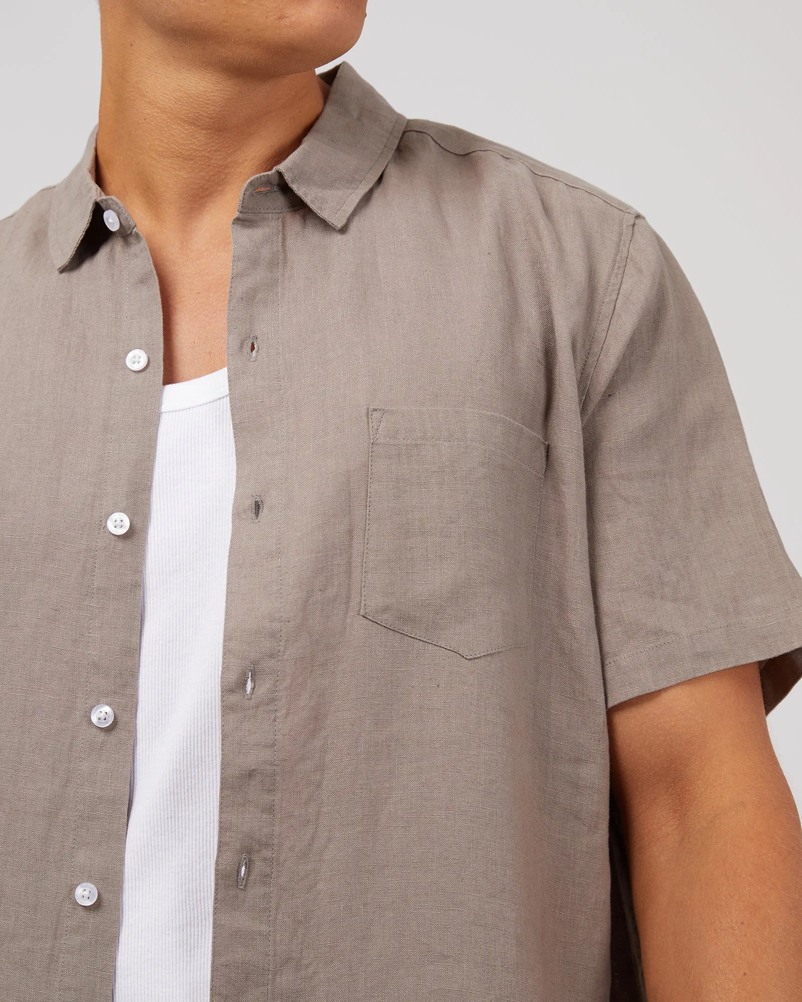 Linen Short Sleeve Shirt Mushroom