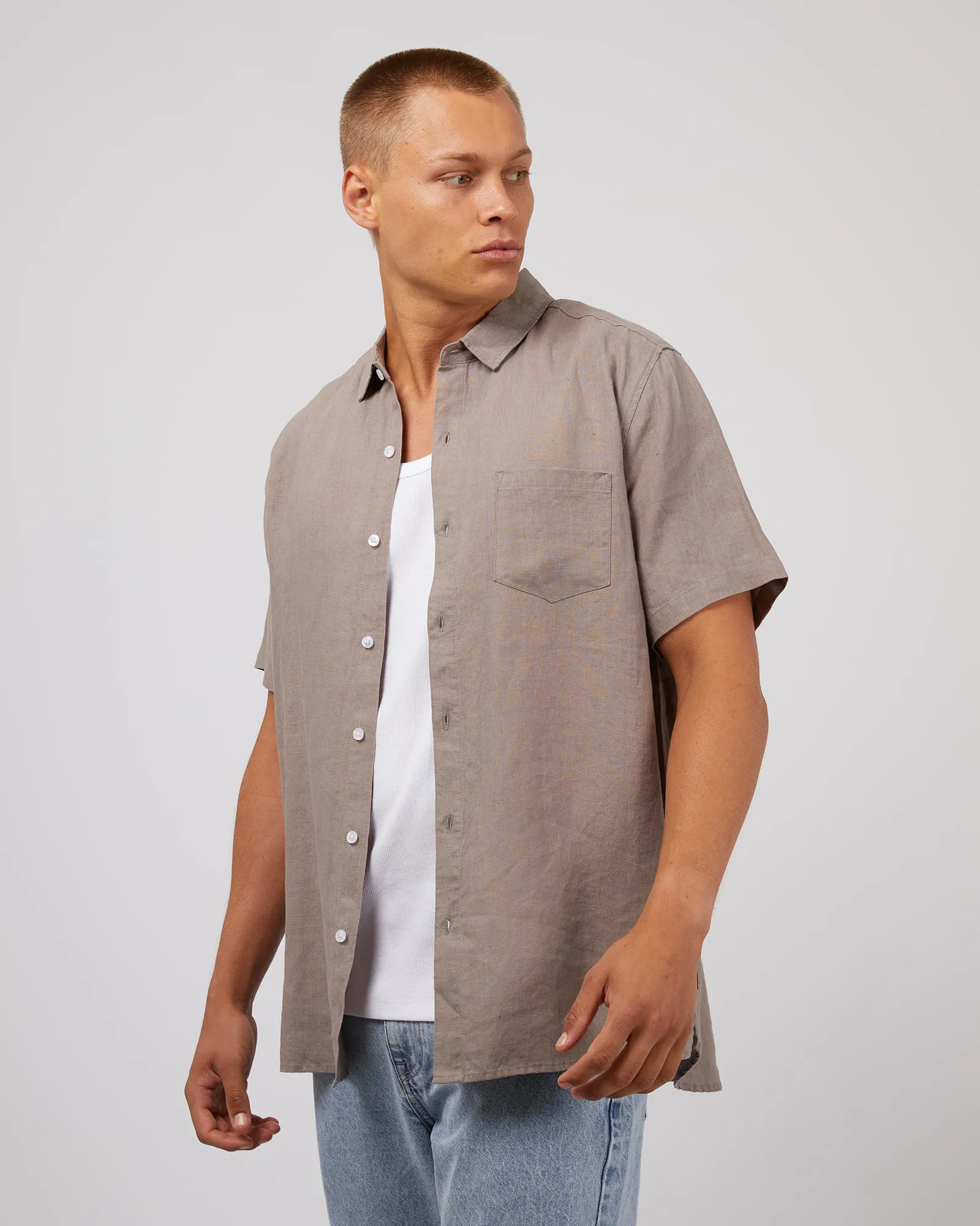 Linen Short Sleeve Shirt Mushroom