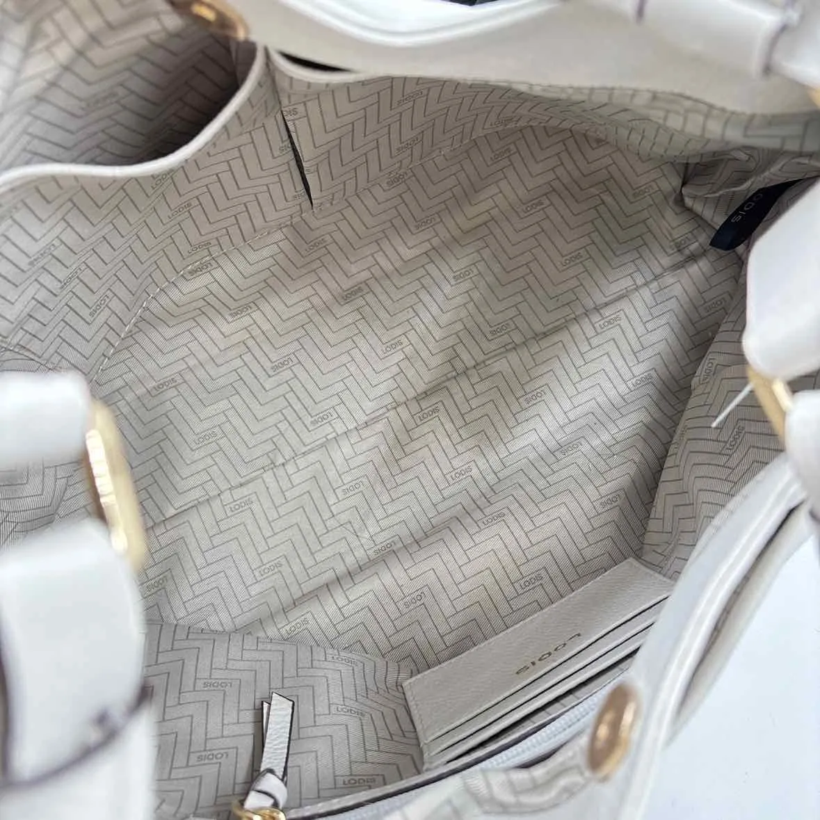 LODIS 1965 Stone "Salt" Pebbled Leather CAMILLA Double Handled Tote Bag Purse