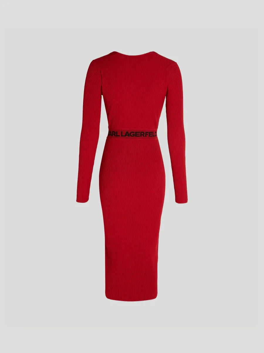 LONG-SLEEVED KARL LOGO KNIT DRESS