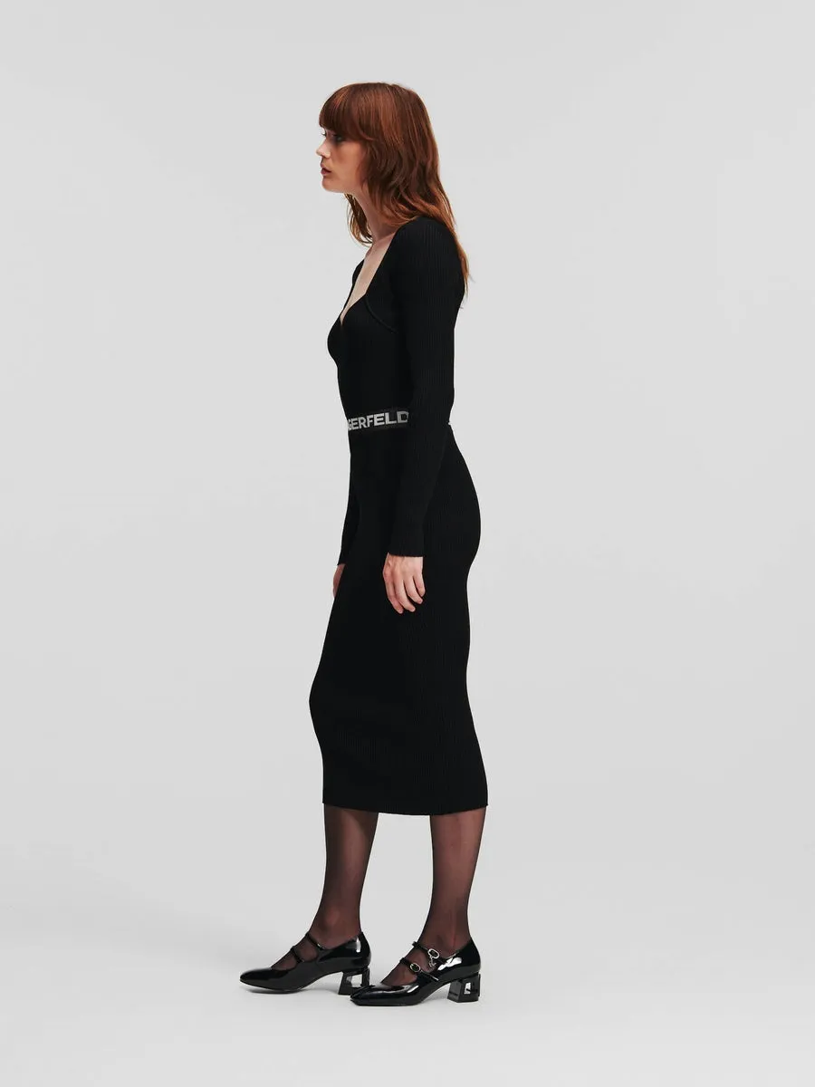 LONG-SLEEVED KARL LOGO KNIT DRESS