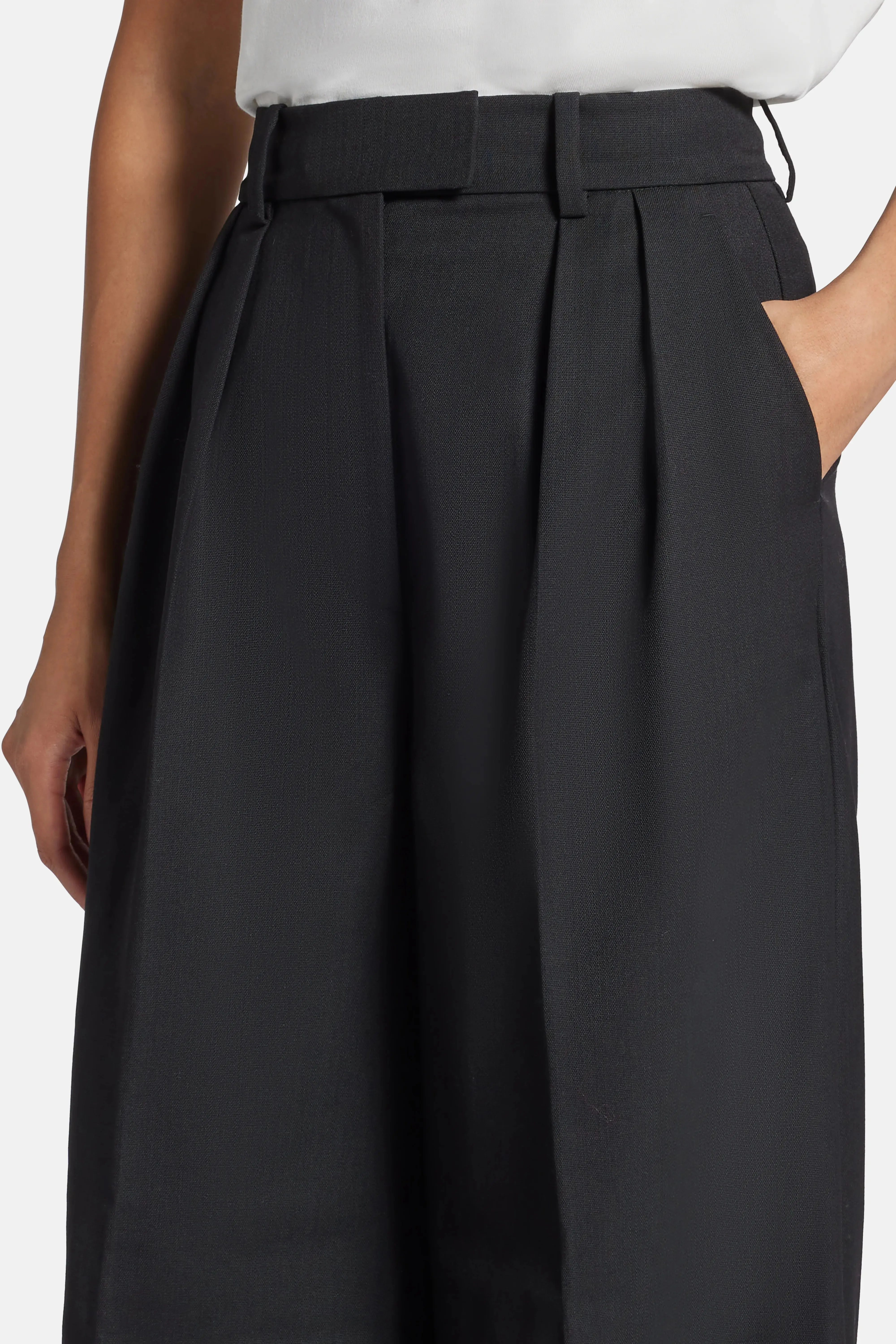 Lou High Waisted Flared Wool Trousers in Black