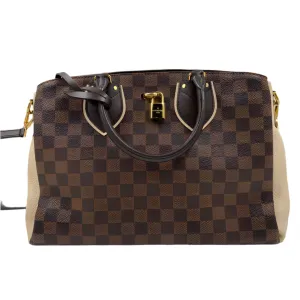 LOUIS VUITTON NORMANDY DAMIER EBENE Brown & Cream Handled Satchel w/Crossbody Strap