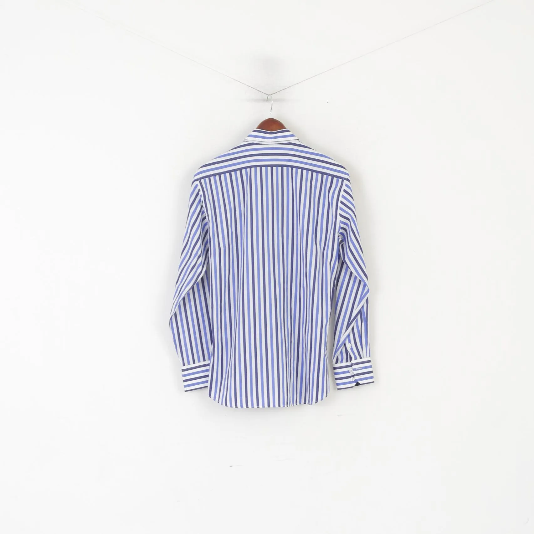 Luigi Batani Men L Casual Shirt Blue Striped Slim Fit Italy Long Sleeve Top
