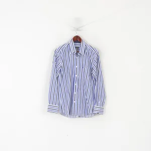 Luigi Batani Men L Casual Shirt Blue Striped Slim Fit Italy Long Sleeve Top