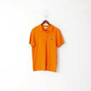 Lyle & Scott Club Men XL Polo Shirt Orange Cotton Short Sleeve Detailed Buttons Top