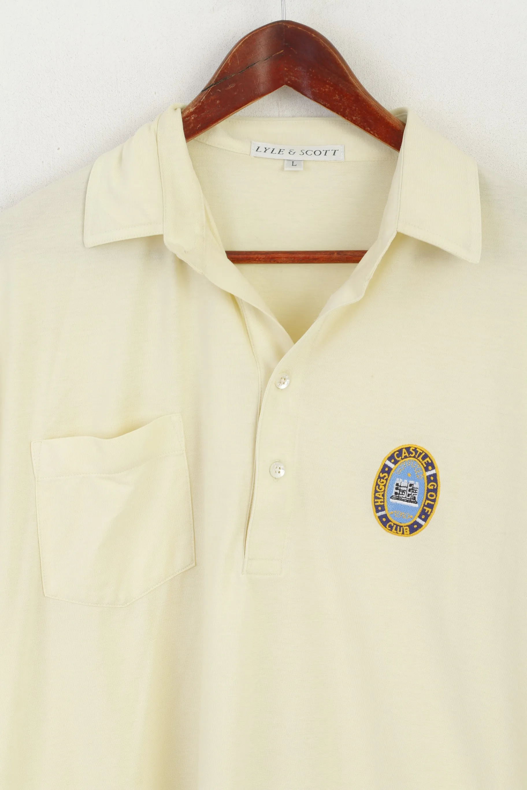 Lyle & Scott Men L Polo Shirt Yellow Cotton Haggs Castle Golf Club Sport Top