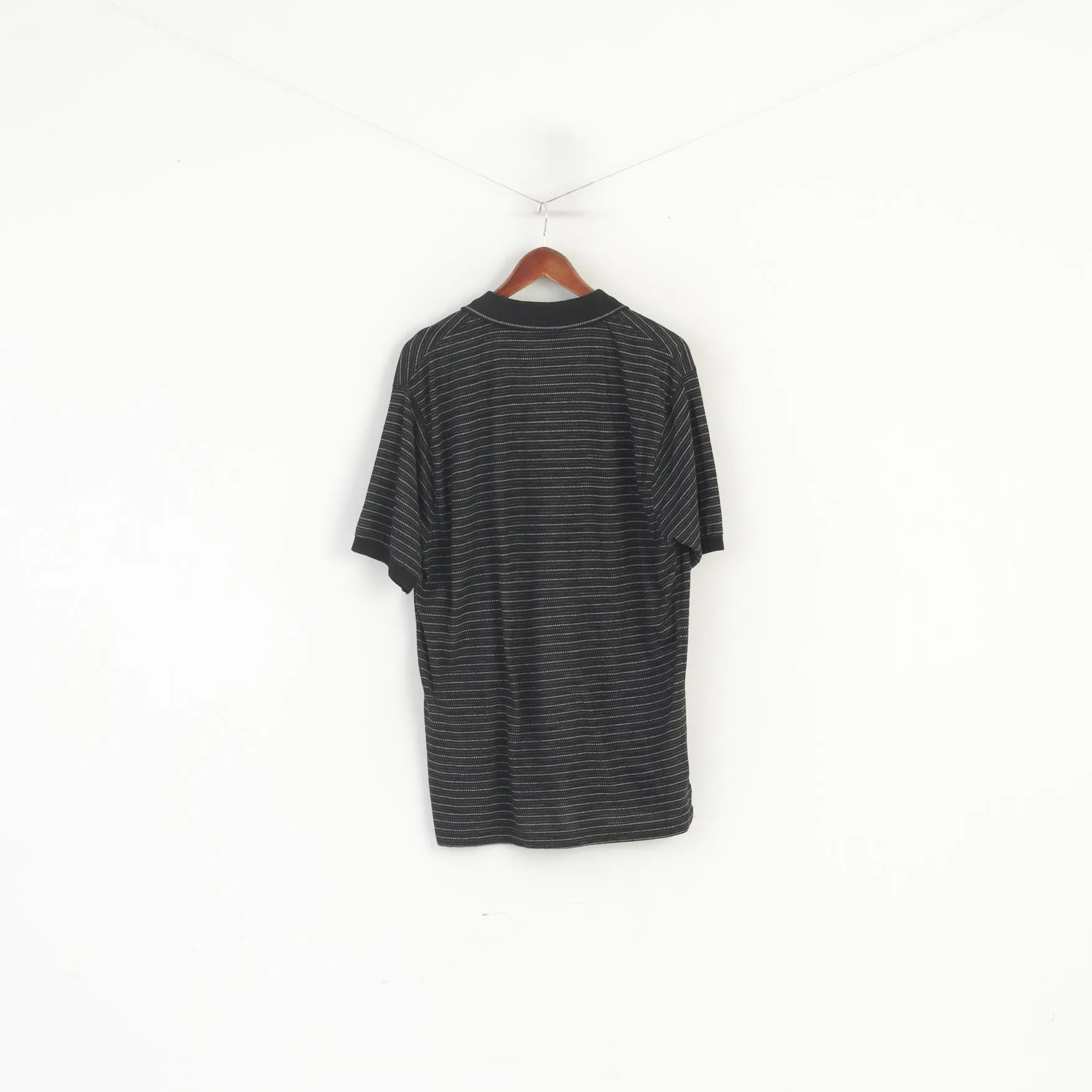 Marc Edwards Men L Polo Shirt Black Vintage Cotton Striped Classic Top