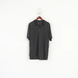 Marc Edwards Men L Polo Shirt Black Vintage Cotton Striped Classic Top