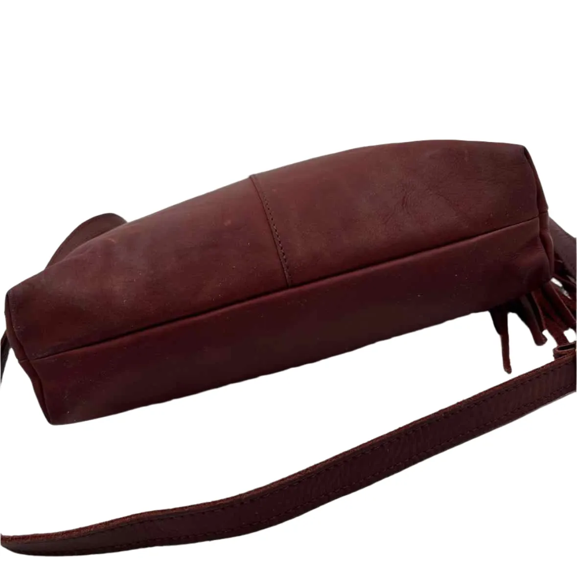 MARGOT NEW YORK Maroon Leather Scoop Tassel Crossbody Purse