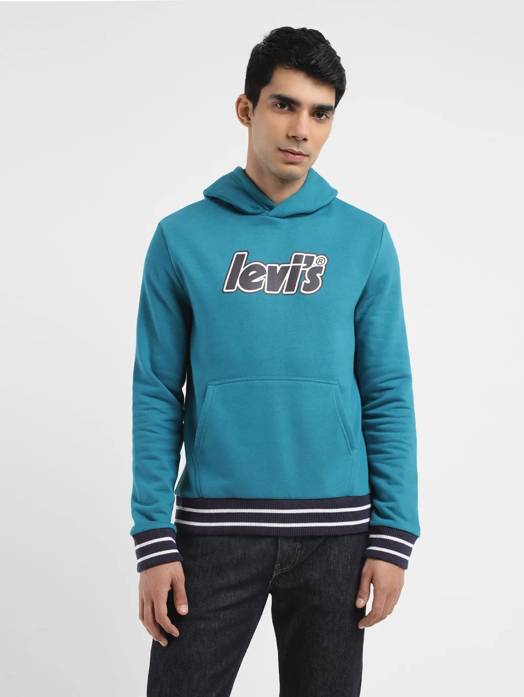 Men's Solid Blue Hooded Sweatshirt LEVI'S