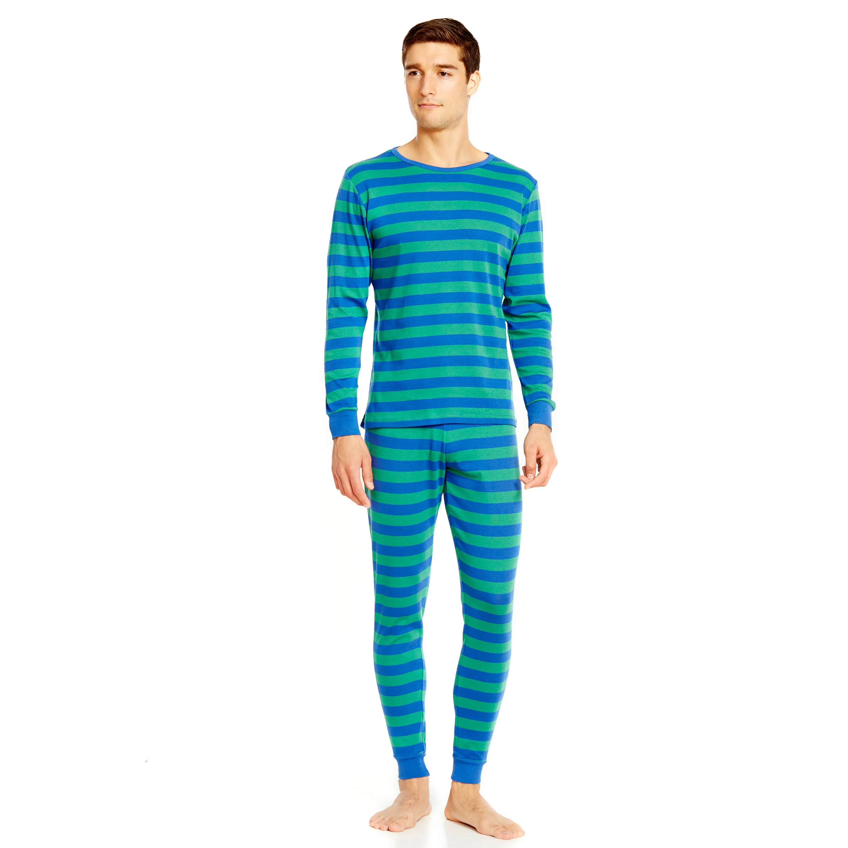 Mens Two Piece Cotton Pajamas Striped