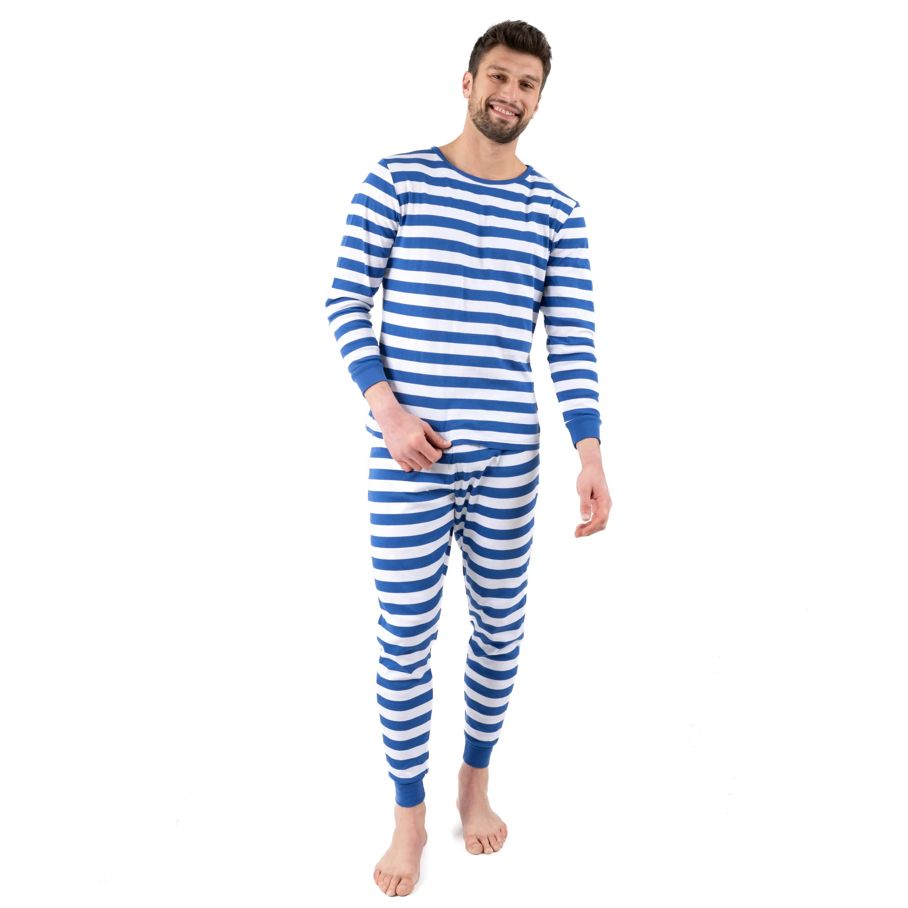 Mens Two Piece Cotton Pajamas Striped