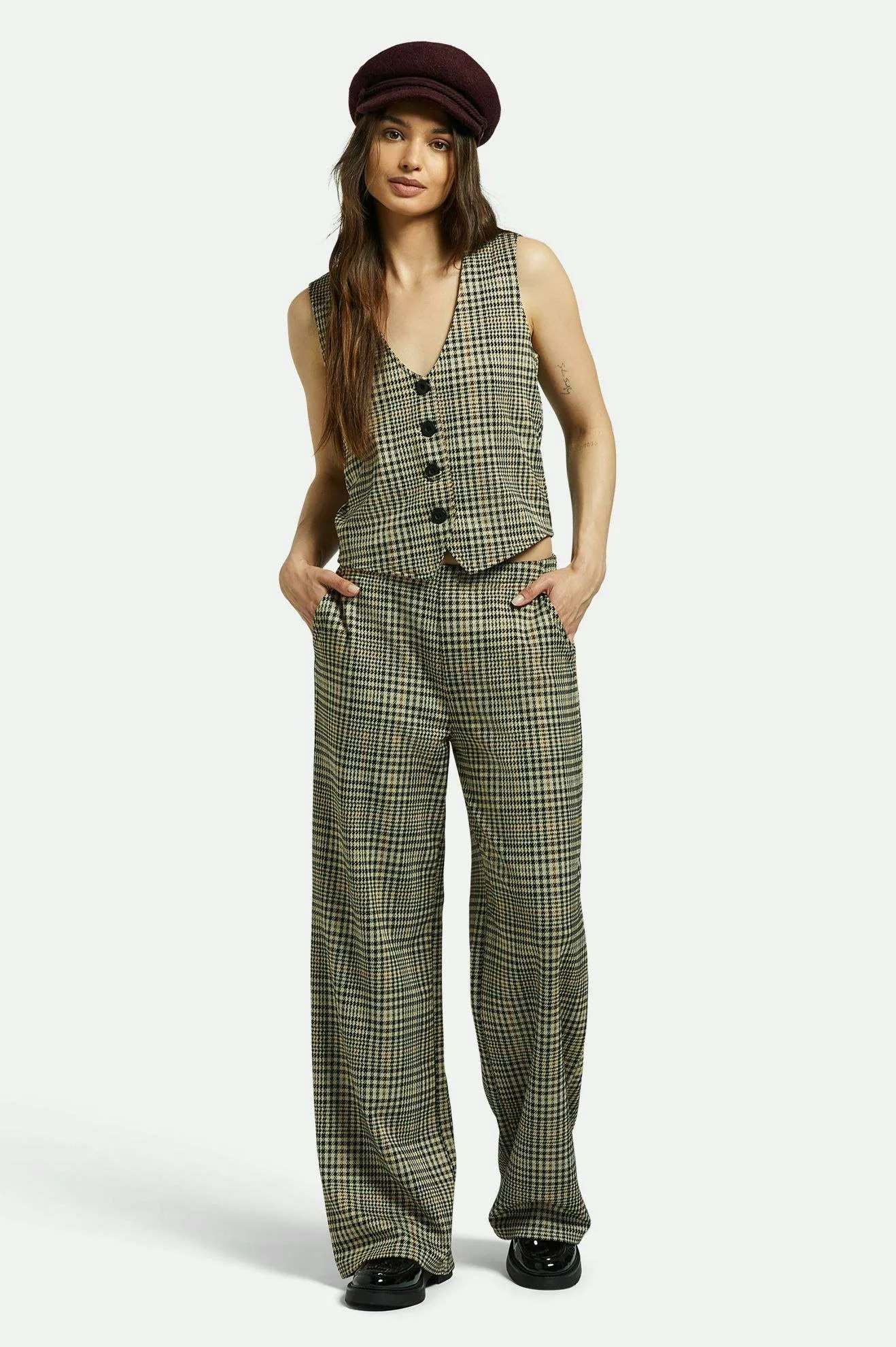 Menswear Plaid Leisure Trouser Pant - Winter White/Black Plaid Brixton