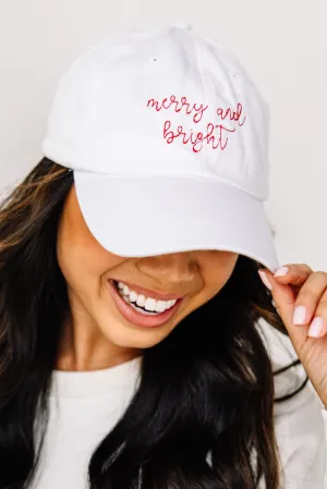 Merry & Bright White Embroidered Baseball Hat