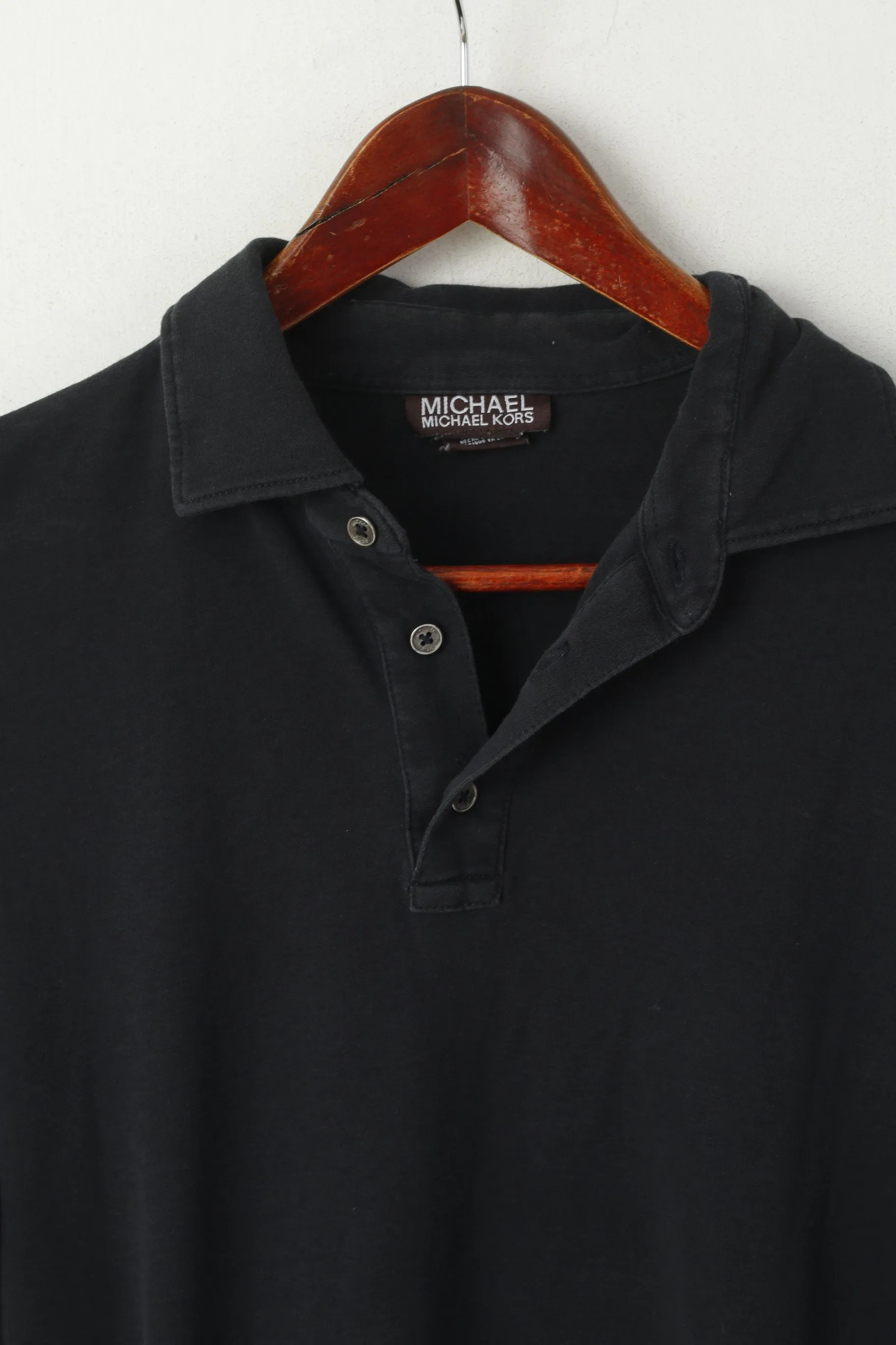 Michael Kors Men M Polo Shirt Black Cotton Stretch Short Sleeve Plain Top