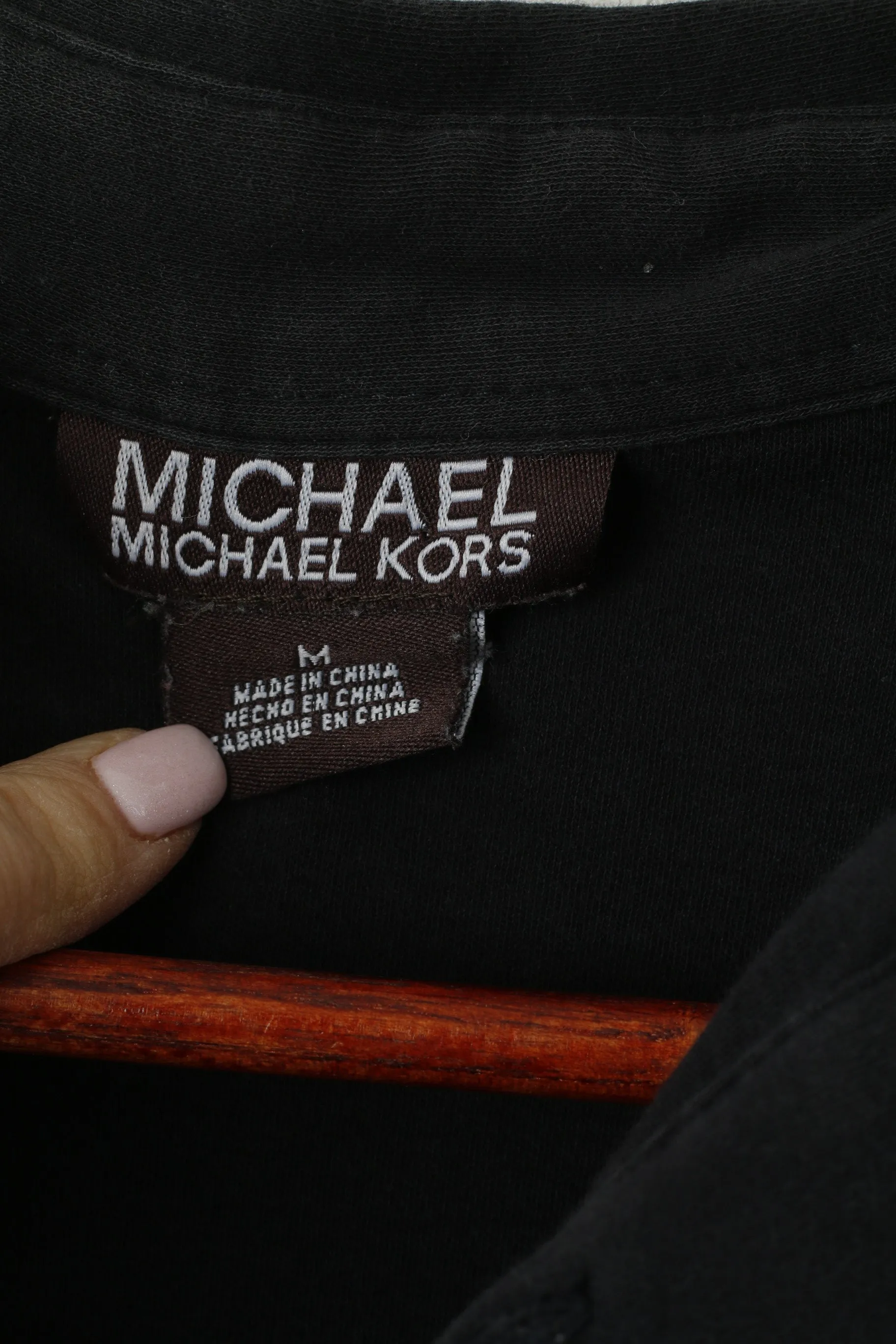 Michael Kors Men M Polo Shirt Black Cotton Stretch Short Sleeve Plain Top