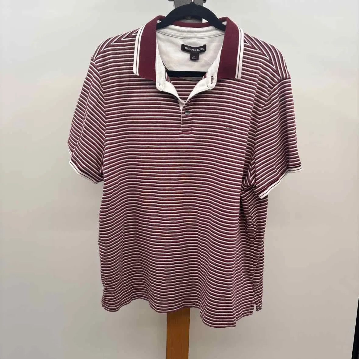 Michael Kors Men's Size XL Maroon Striped Short Sleeve Shirt